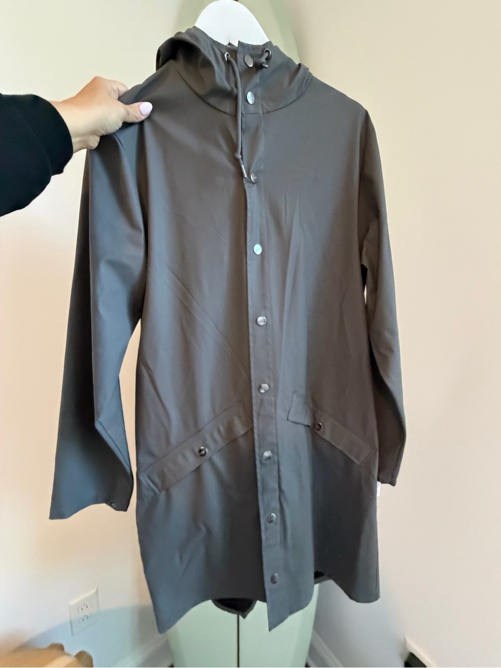 RAINS Free People Women’s Hooded Rain Jacket in Dark Gray